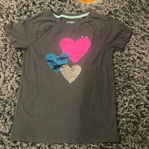 Cat and Jack sequin flippy hearts shirt (L 10/12)